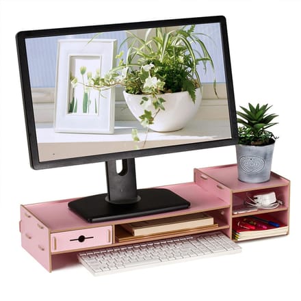 Support pour écran d'ordinateur portable, support pour écran d'ordinateur, étagère de bureau moderne(# 1) rose