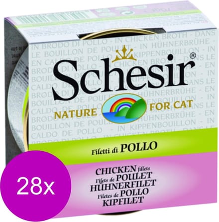 Schesir Kat Bouillon 70 g - Kattenvoer - 28 x Kip Blik