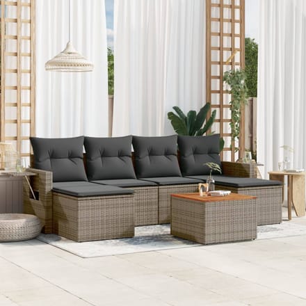 vidaXL - 7-delige - Loungeset - met - kussens - poly - rattan - grijs