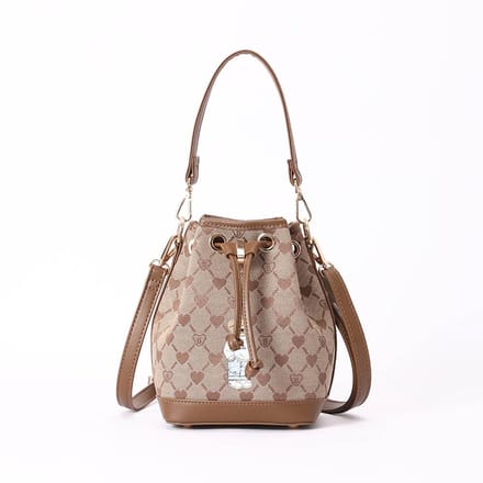 Handtas - Schoudertas - Bucket Bag - Gobelinstof - Beige monogram - Teddybeer - B-loved