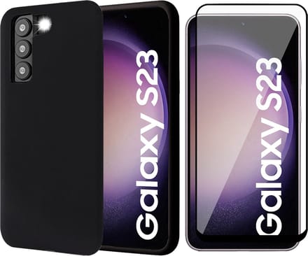 Hoesje geschikt voor Samsung Galaxy S23 - Screen Protector FullGuard - Back Cover Case SoftTouch Zwart & Screenprotector