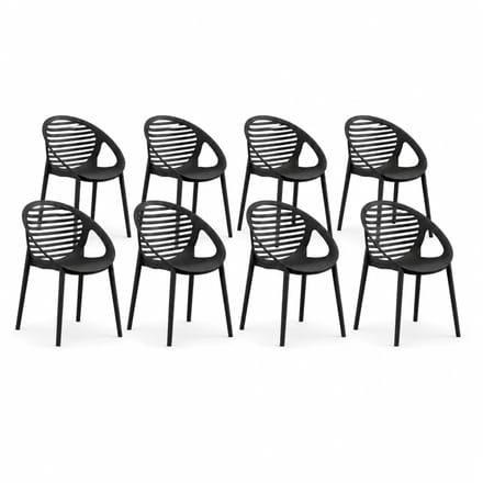 DS4U® - Stijn tuinstoel - Set van 8 - Zwart - Kunststof - Stapelbaar