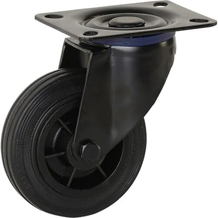 Meso Zwenkwiel rubber Zwart 100mm - 75kg draagvermogen