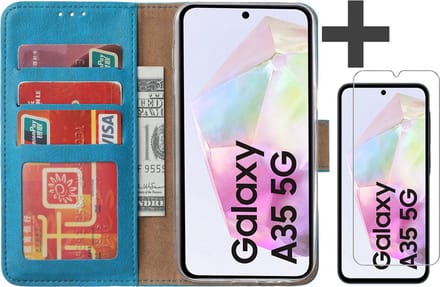 Hoesje met Screenprotector Geschikt voor Samsung Galaxy A35 – Arara bookcase met pasjeshouder - Blauw