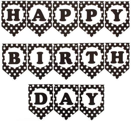 PartyXplosion - Vlaggenlijn - Happy Birthday - Zwart/wit