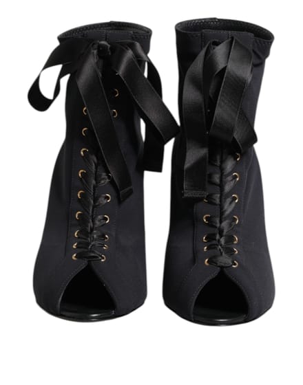 Dolce & Gabbana Zwarte Stiletto Hakken Veterlaarzen Schoenen