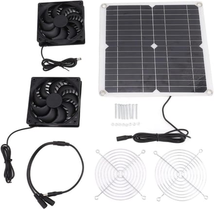 Zonnepaneel Ventilator - Dubbele Fan Kit - Koeling Buitenruimte - Efficiënte Energieconversie - 12W 12V - Zwart
