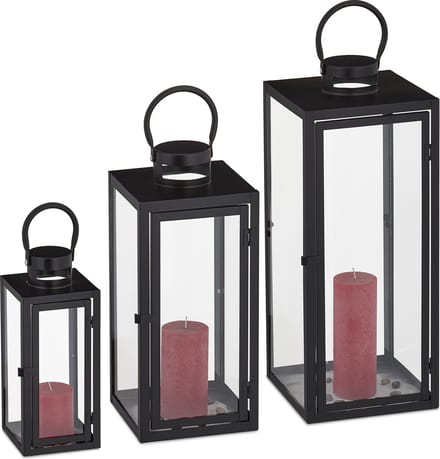 lantaarn windlicht set van 3 - binnen - buiten - div. groottes - modern - zwart