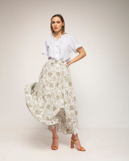Lange uitlopende bloemenprint rok met elastische taille