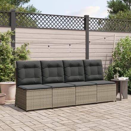 vidaXL - Tuinbank - verstelbaar - met - kussens - poly - rattan - grijs
