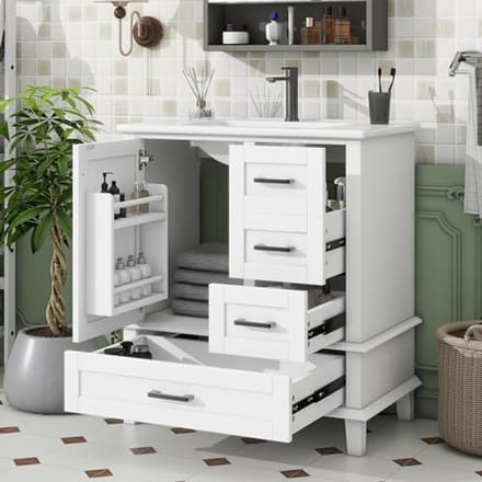 Staande Badkamerkast met Wastafel en Laden - Modern en Functionaliteit - 76x46x83,5cm
