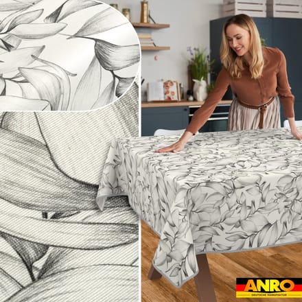 ANRO Tafelkleed Effen structuur Grijs 280x140cm Met sierband Afwasbaar Waterafstotend