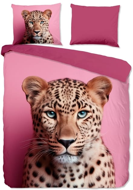 Pure dekbedovertrek panter - 1 persoons 140x200/220 cm - Roze - Microvezel