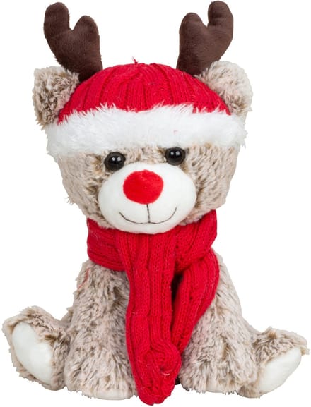 Free & Easy Pluche rendier knuffel - 25 cm - met rode muts en sjaal - knuffeldier