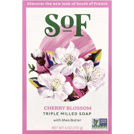 SoF, Savon en barre moulu à la française avec beurre de karité bio, parfum fleur de cerisier, 170g (6 oz) pink
