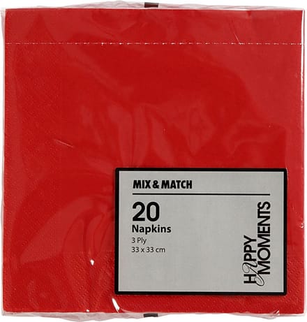 Servetten, afm 33x33 cm, rood, 20 stuk/ 1 doos