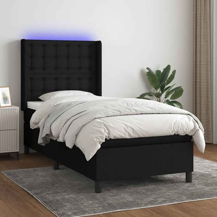 vidaXL - Boxspring - met - matras - en - LED - stof - zwart - 90x200 - cm