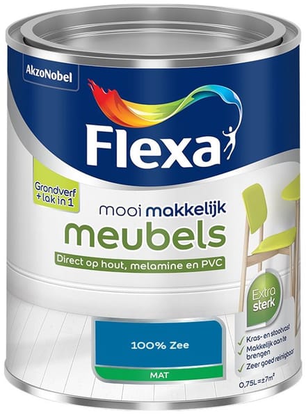 Flexa - Mooi Makkelijk Meubels Mat - 100% Zee - Mengverf - 750 Ml