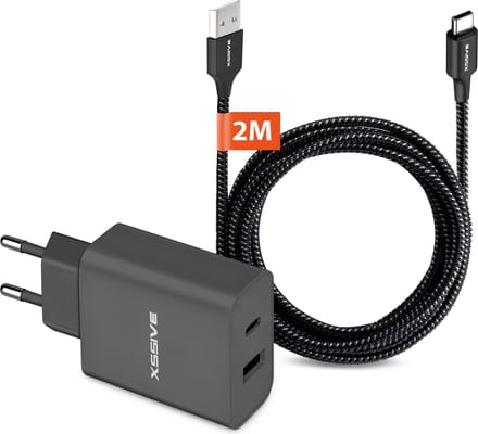 Snellader - 2 Meter - Geschikt voor iPhone 15, 16 en Samsung Galaxy - USB-C Adapter met USB-A naar USB C Kabel