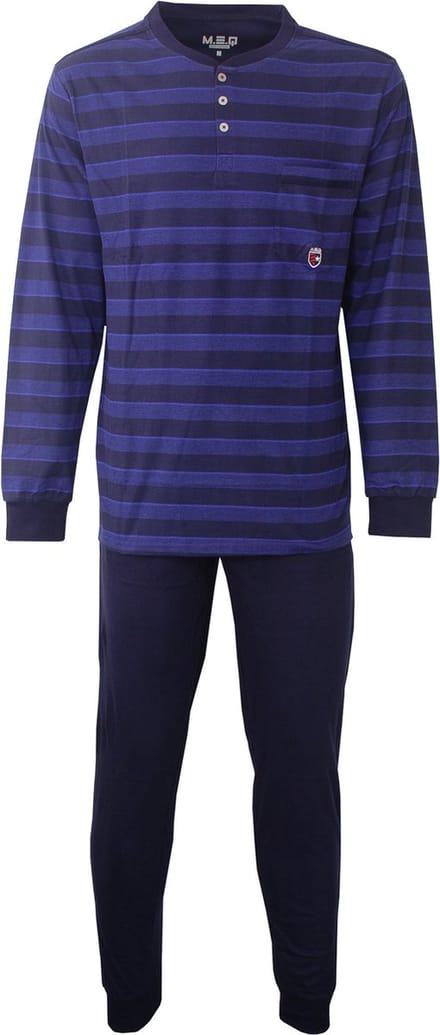 MEQ Heren Pyjama - 100% Katoen - Polo Sluiting - Blauw - Maat S