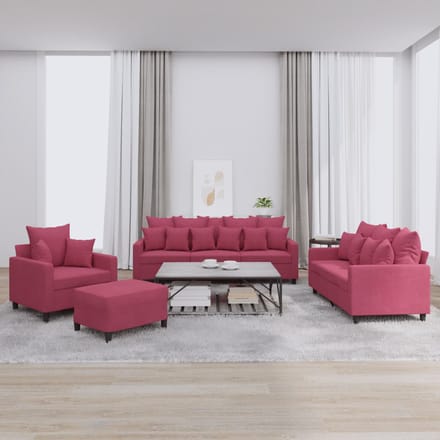 vidaXL - 4-delige - Loungeset - met - kussens - fluweel - wijnrood