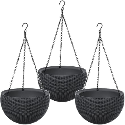 Keter Sphere Planter - Set van 3 stuks bloempot - Hangpot - Antraciet