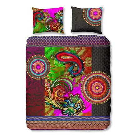 Dekbedovertrek Jaipur -  1-persoons (140 x 220 cm + 1 kussensloop) - Katoensatijn - Paars |  Meerkleurig | Multi | Multicolor - HIP
