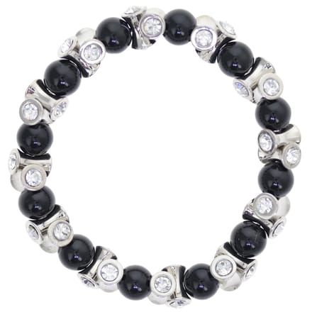 Behave – Armband – Elastisch – 8 mm Glas Parel – Zwart – Zilverkleurig – Transparant Kristal