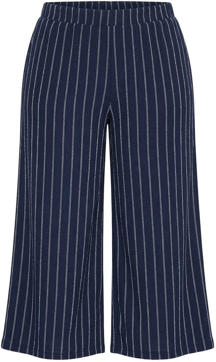 Ulla Popken - Dames - Instapbroek structuur wijde pijpen elastische tailleband - Marine - Maat 50+