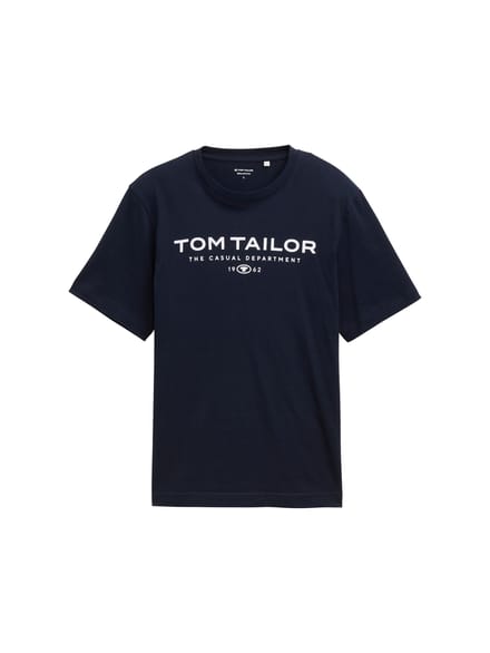 Tom Tailor - Katoenen T-shirt met logo-print - Maat M - sky captain blue