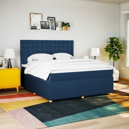 vidaXL - Boxspring - met - matras - stof - blauw - 180x200 - cm