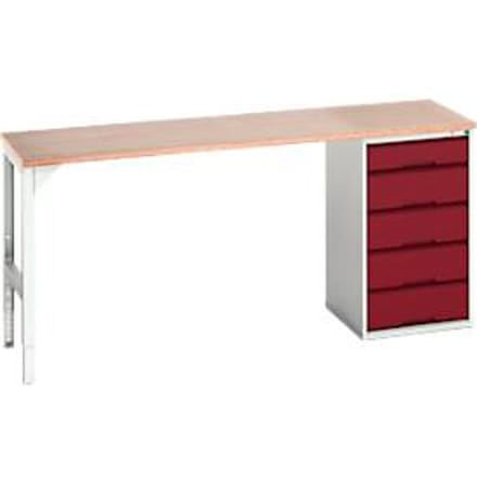 Onderzetter Bott verso, multiplexplaat, 5 laden, B 2000 x D 600 x H 930 mm, lichtgrijs/paarsrood
