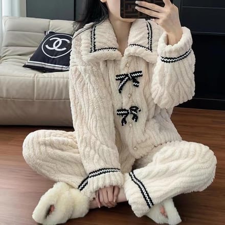 Winter Dames Pyjama 2-delige Sets Verdikken Flanellen Pyjama Set Pullover en Broek Dames Casual Pyjama Sets Homewear One Size gray