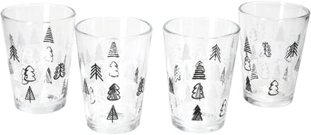 Set van 4 TREE GREY WINTER kerstboom potten met zwart-witte kerstbomen - 817348