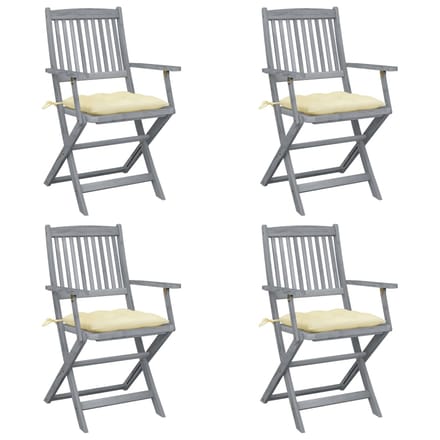 vidaXL - Set - van - 4 - klapstoelen - met - kussens, - gemaakt - van - massief - acaciahout.