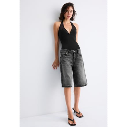 Stradivarius Halterbody van mesh  Zwart S