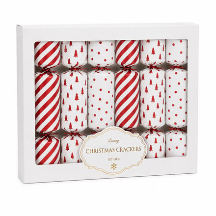 Set van 6 Luxe Christmas Crackers Rood/Wit – Feestelijke Kerstcrackers – Kerst Tafeldecoratie – Kerstdiner Accessoires – Candy Cane Design – Luxe Kerstversiering