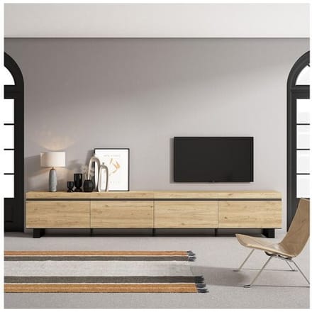 Skraut Home TV-Meubel, Lowboard, 320x35x57cm, Groot formaat TV, Industrieel design, Eiken