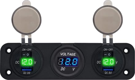 ProRide 12V USB Autolader 2 Poort - 5V/2.4A - P53210G - Drievoudig inbouw met Voltmeter