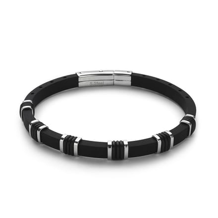 Twice As Nice Armband in rubber en edelstaal Zwart 21cm