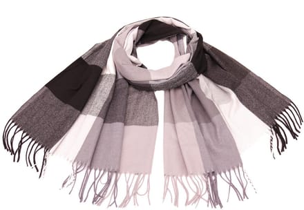 Sjaal herfst/winter met blokprint 180/68cm grijs/zwart