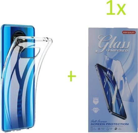 Hoesje Geschikt voor: Xiaomi Poco X3 / X3 Pro Transparant TPU Silicone Soft Case + 1X Tempered Glass Screenprotector