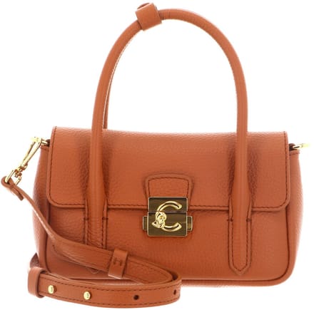 COCCINELLE Leren schoudertas handtas C-Me Lock Mini Bag Grained Leather Crab Lichtbruin
