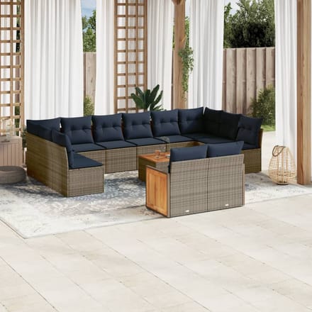 vidaXL - 12-delige - tuinbankset - met - kussens, - grijs - polyrotan
