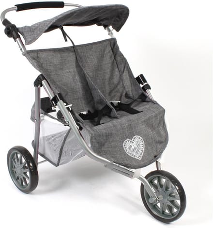 Jogger kinderwagen voor twee poppen - Jeans grijs