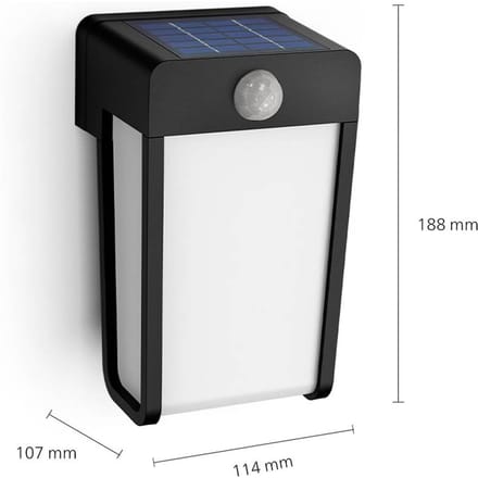 Philips LED-wandlamp op zonne-energie Shroud, zwart/opaal, sensor