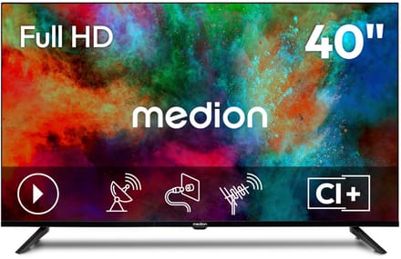 MEDION 100.3 cm 40" Full HD TV Triple Tuner DVB-T2 HD DVB-C DVB-S2 2x HDMI USB sleeptimer mediaspeler VESA CI+, MD840002 | Geïntegreerde mediaspeler, CI+, DVB-T2/C/S2, tweede tv, MD 840002