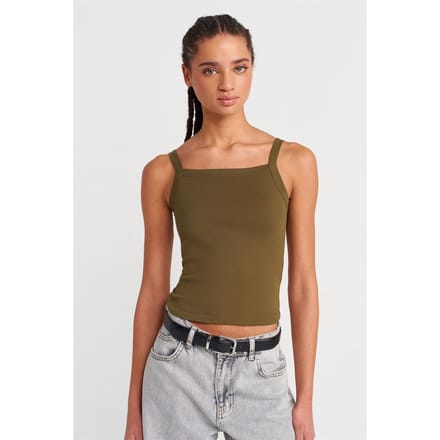 Geribbelde Katoenen Vierkante-Hals Cami Blouse