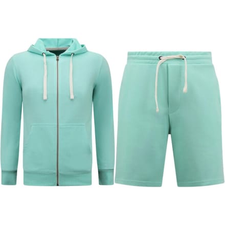 Hoodie Heren met Rits - Joggingshorts Heren - SET - Mint Groen