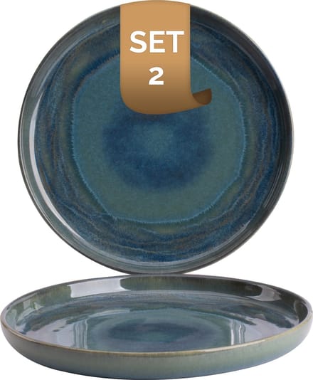 Palmer - Bord - Miami - 22 cm - Groen/Turquoise - Stoneware - Bordenset - 2 stuks